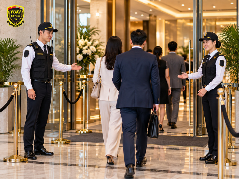 Minh họa hỗ trợ hướng dẫn khách tại khu vực tiếp nhận của chương trình
